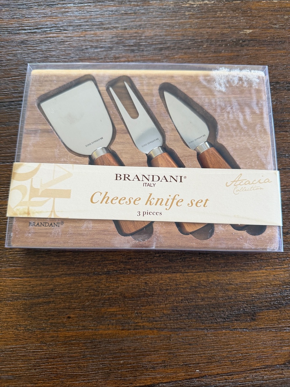 Acacia Cheese Knife Set - 3-Piece Brown Handle